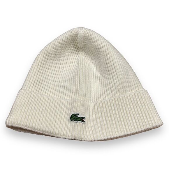 LACOSTE MEN & WOMEN LOGO BEANIE CUFFED HAT SKULL CAP 100% WOOL ONE SIZE NWOT - Picture 4 of 8